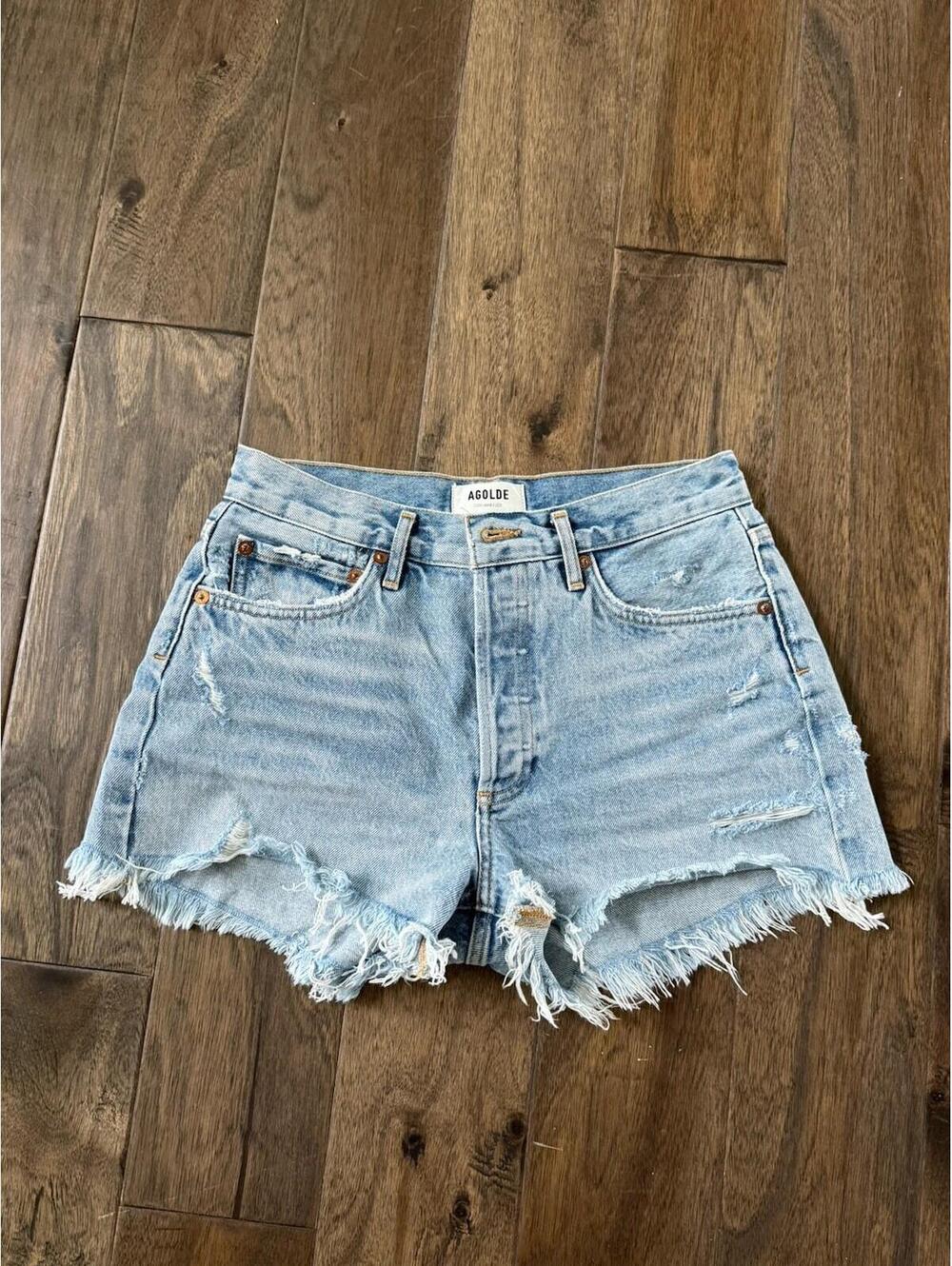 AGOLDE Parker Vintage Cut Off Denim Shorts Swapmeet Distressed Blue 26 Boho